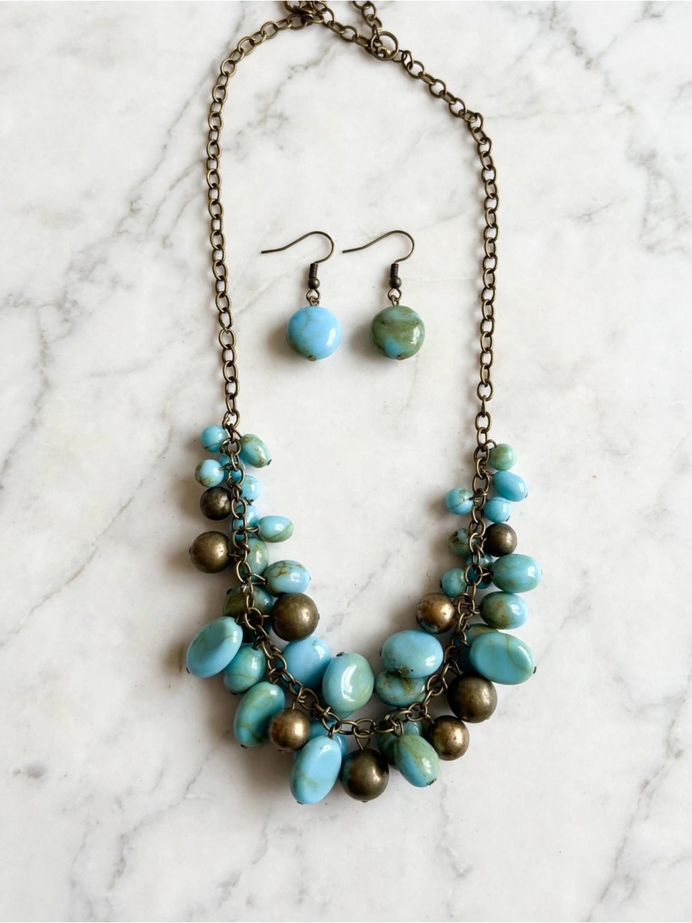 Paparazzi Turquoise & Bronze Beaded Necklace + Earrings